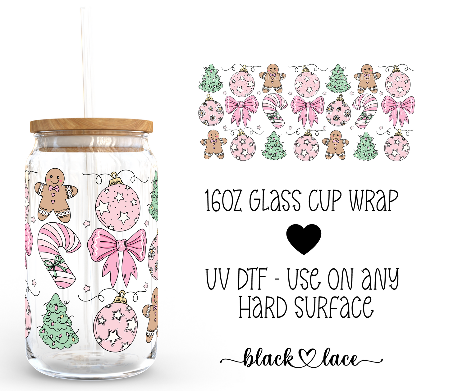 Pink Christmas Charm ~ 16oz cup wrap