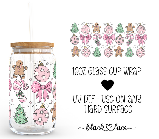 Pink Christmas Charm ~ 16oz cup wrap