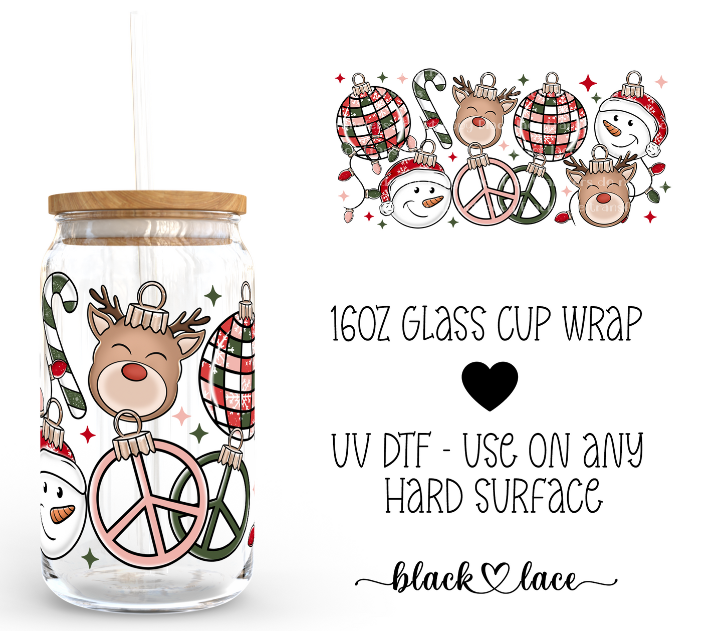 Retro Christmas Ornaments ~ 16oz cup wrap