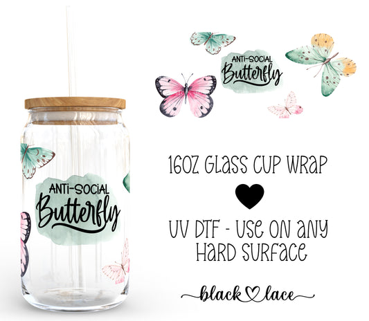 Anti Social Butterfly ~16oz cup wrap