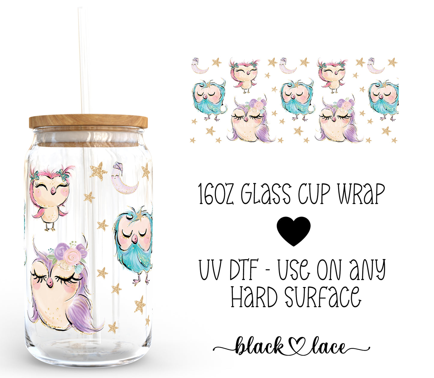 Sleepy Owl ~ 16oz cup wrap