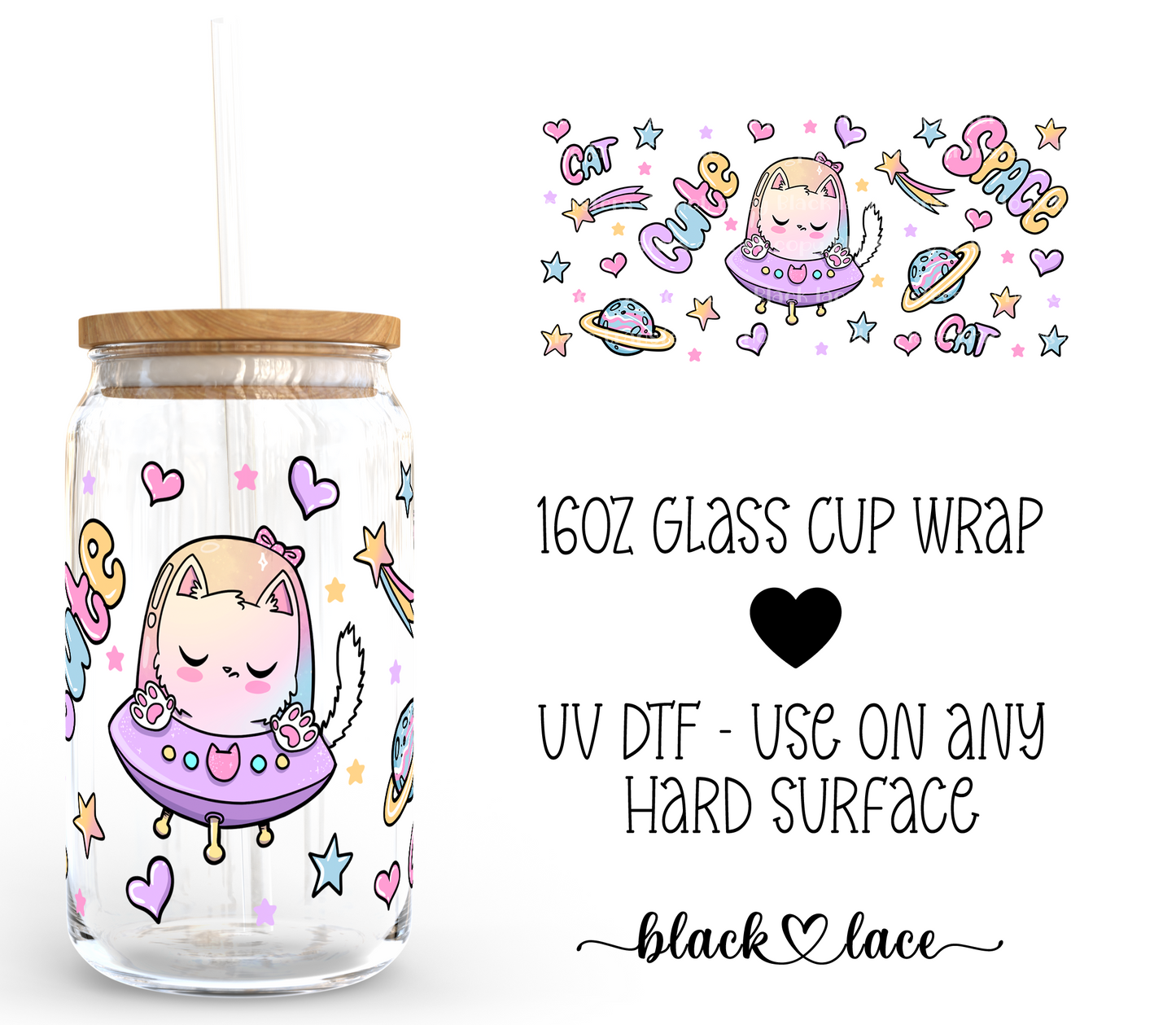 Space Kitty ~ 16oz cup wrap