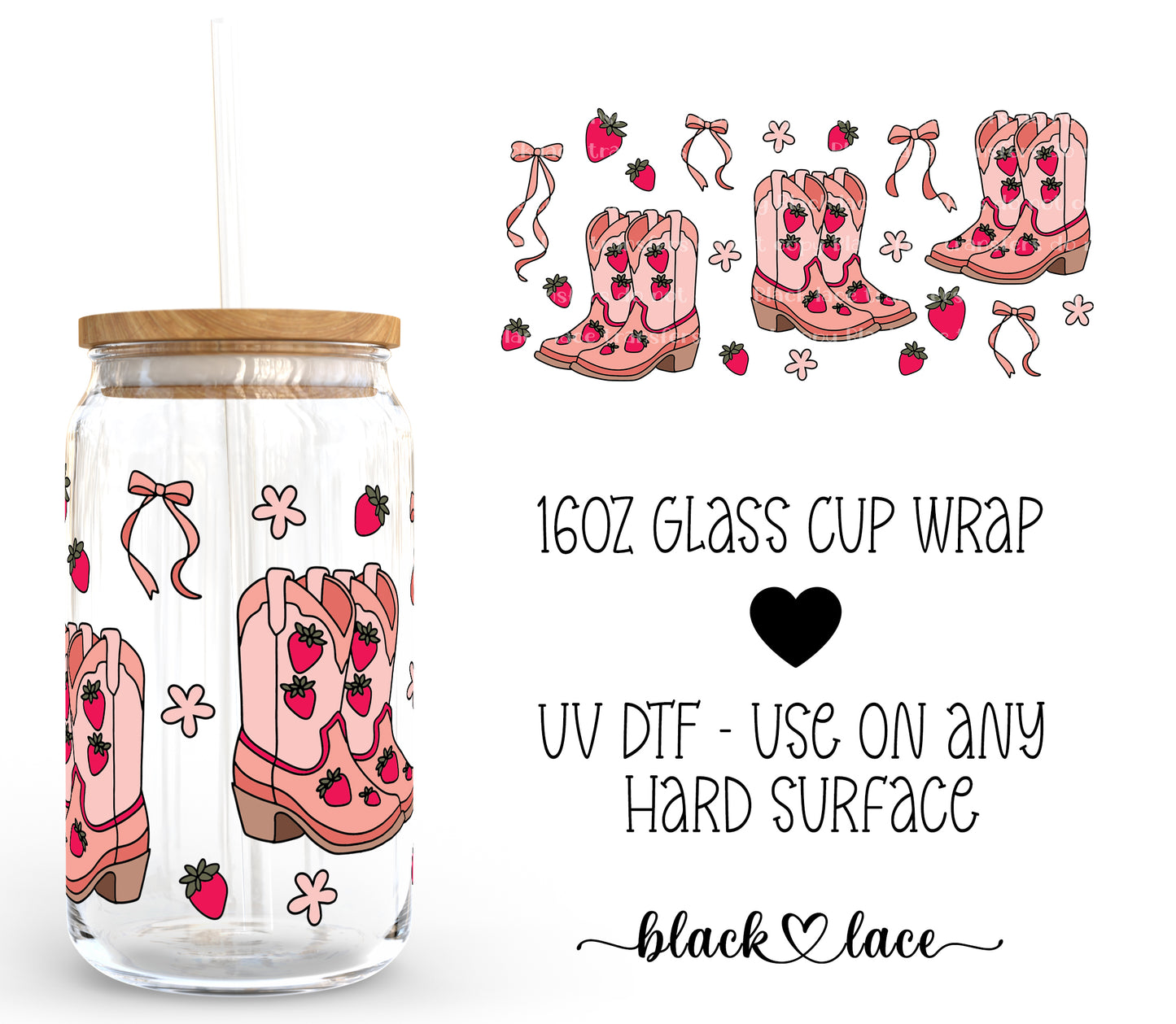 Strawberry Boots ~ 16oz cup wrap