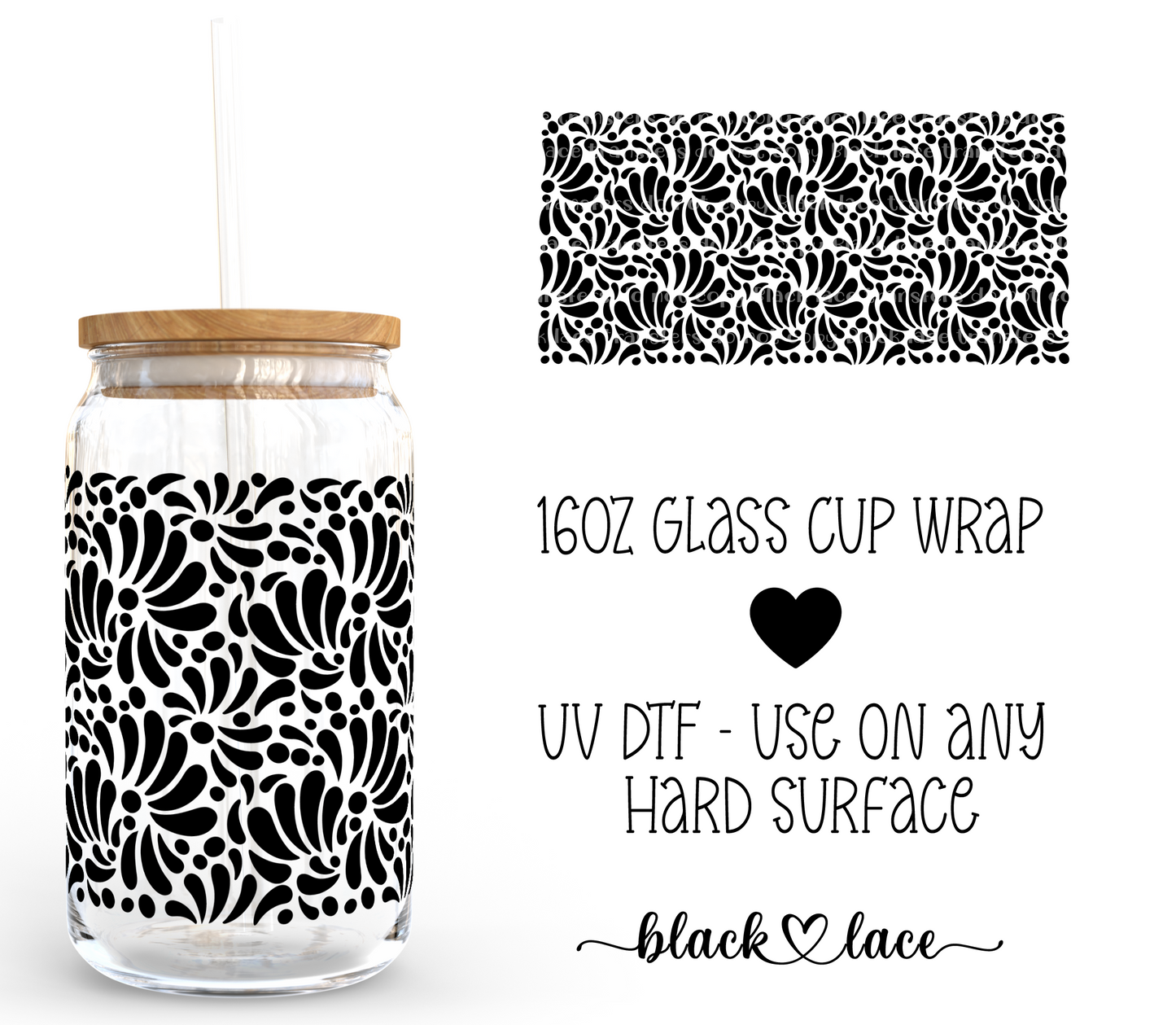 Talavera Black ~ 16oz cup wrap