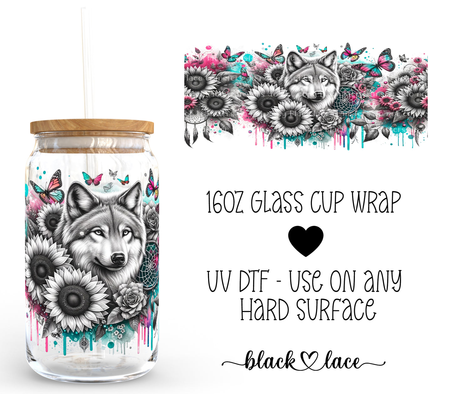 The wolf ~ 16oz cup wrap