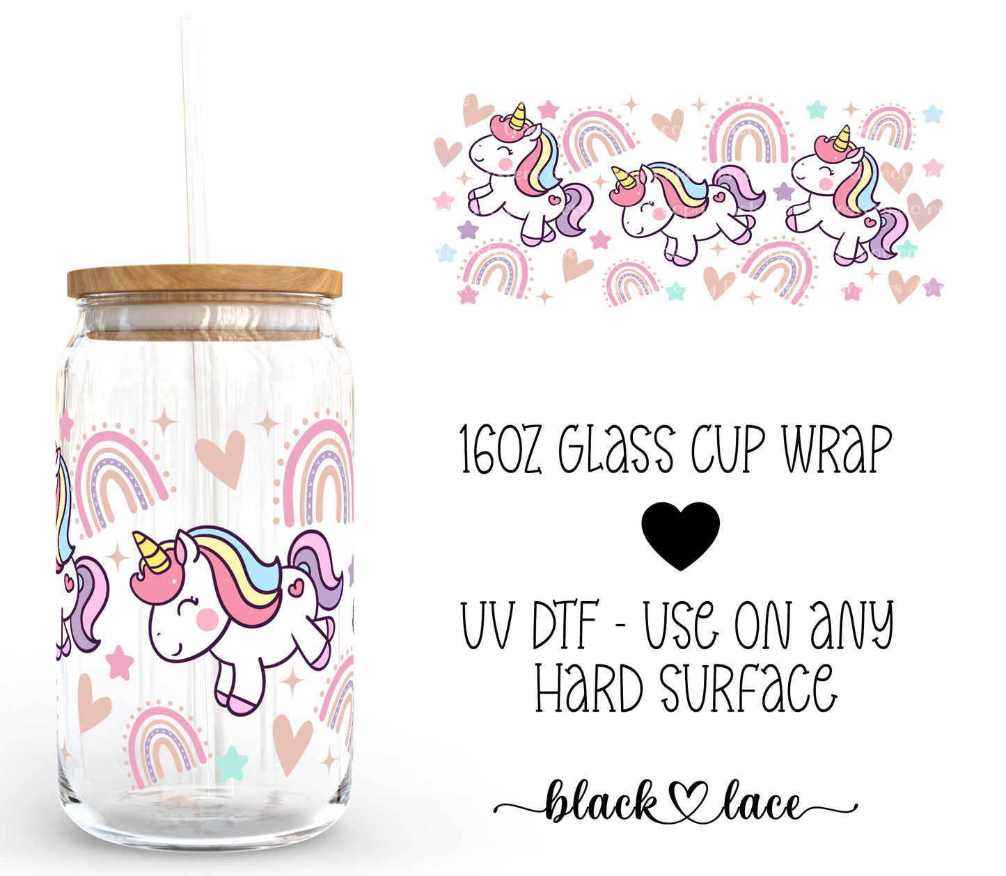 Unicorn Rainbows ~16oz cup wrap