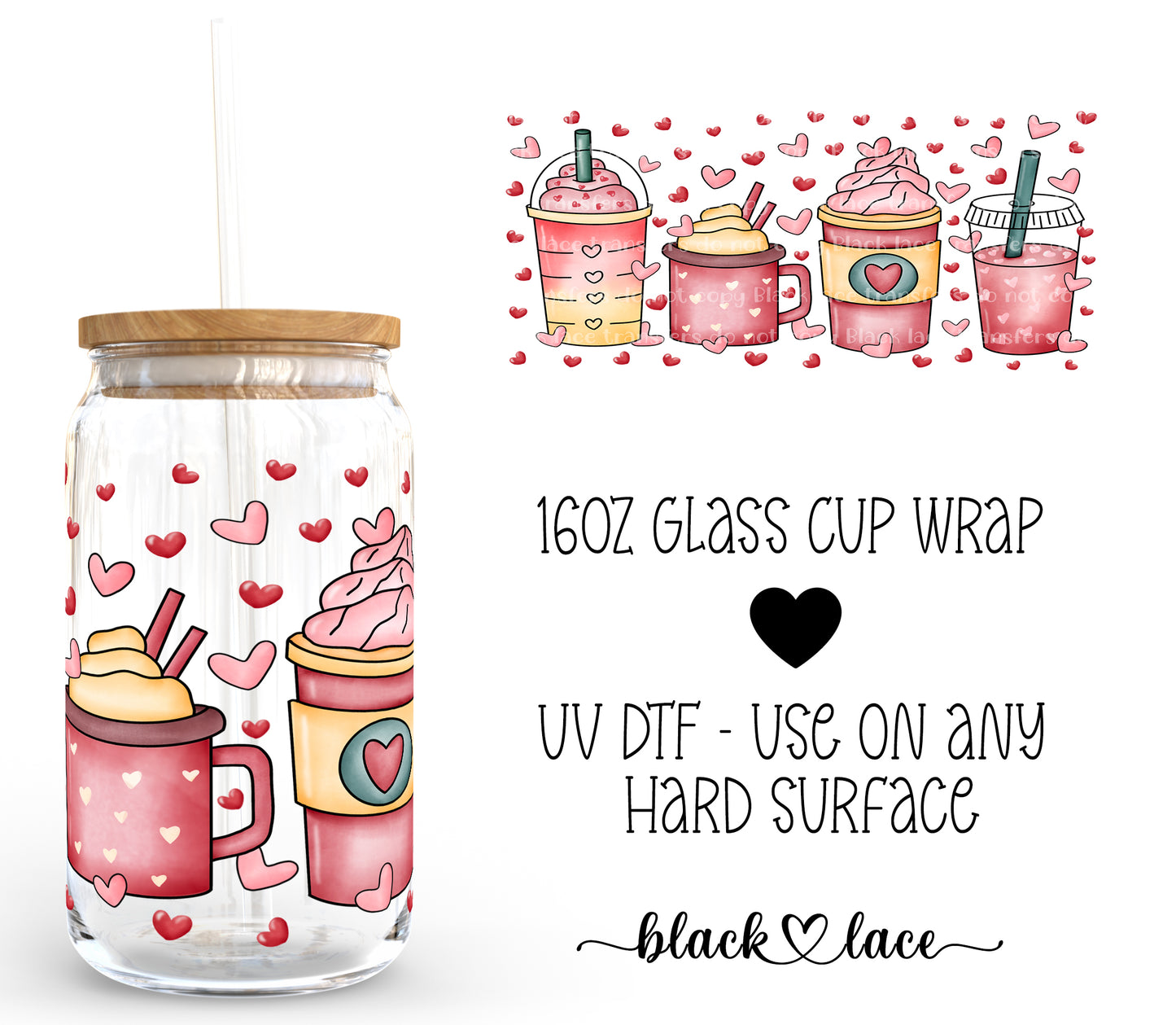 Valentines Day Coffee ~ 16oz cup wrap