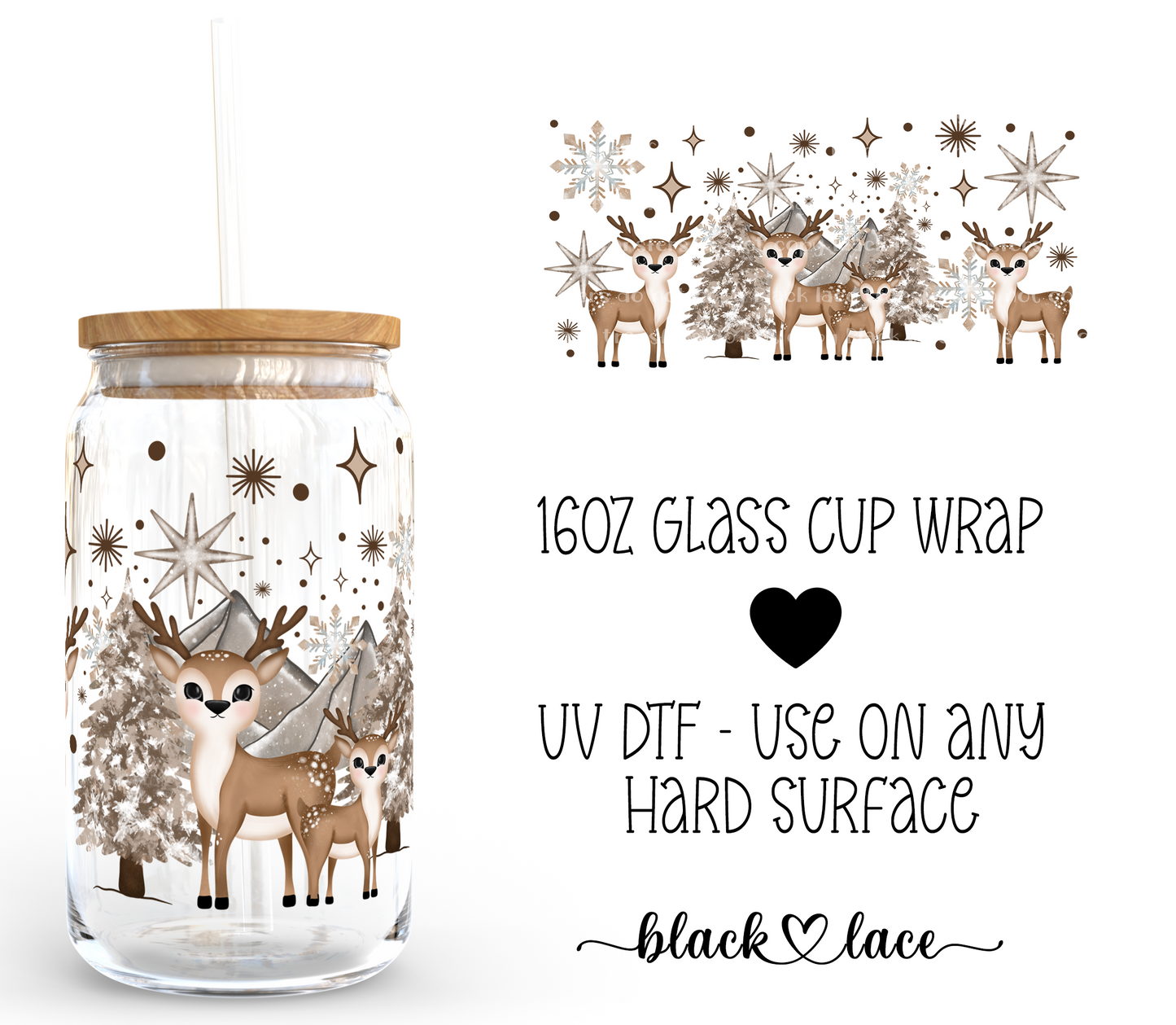 Winter Deer ~ 16oz cup wrap