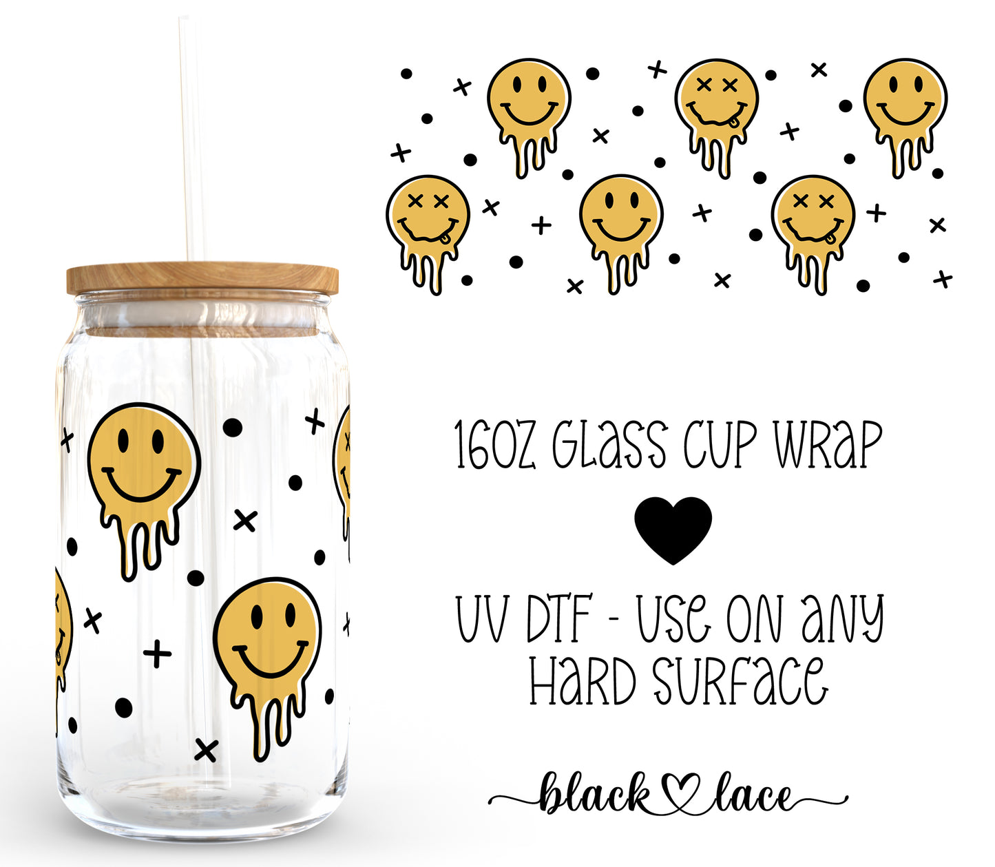 Smiley Face Drip ~16oz cup wrap