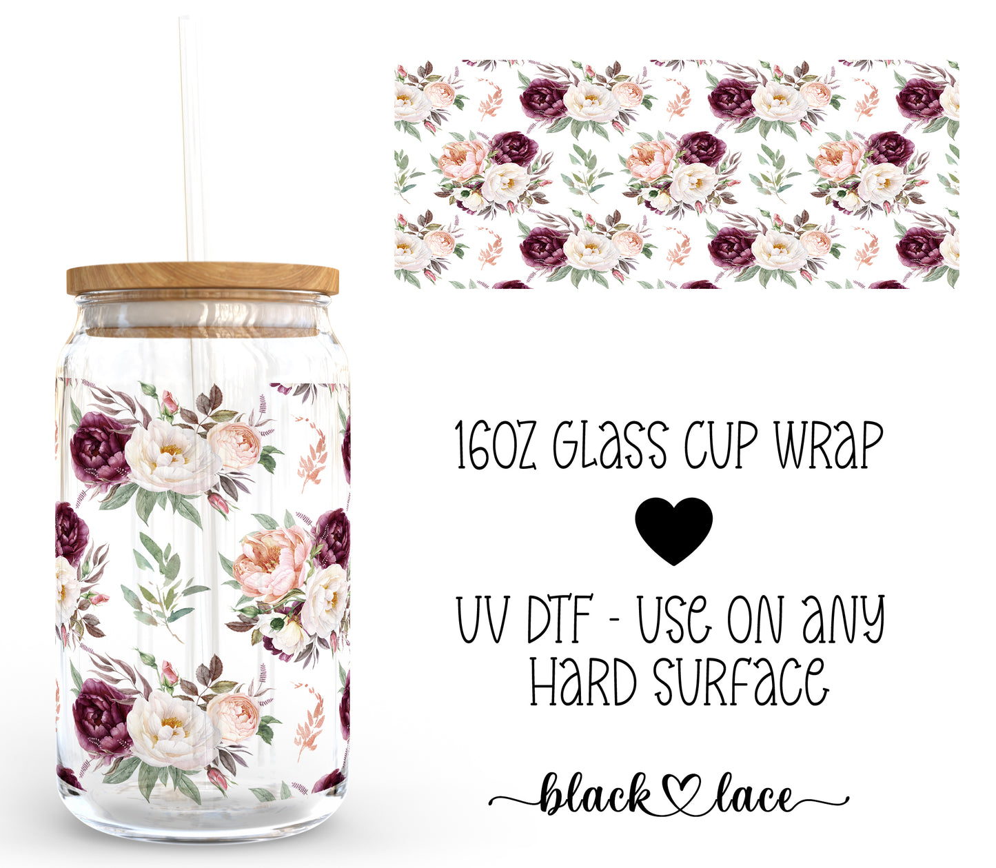 Rose and White Florals ~16oz cup wrap