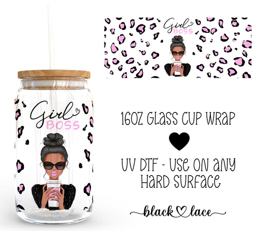 Girl Boss Black Hair ~ 16oz cup wrap