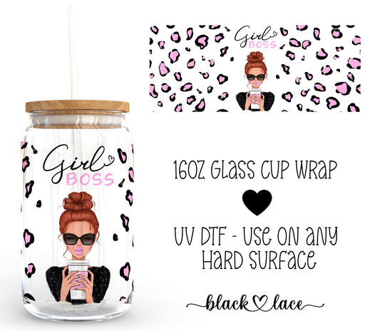 Girl Boss Red Hair ~16oz cup wrap