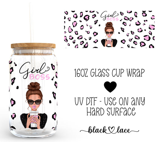 Girl Boss Brunette Hair ~16oz cup wrap