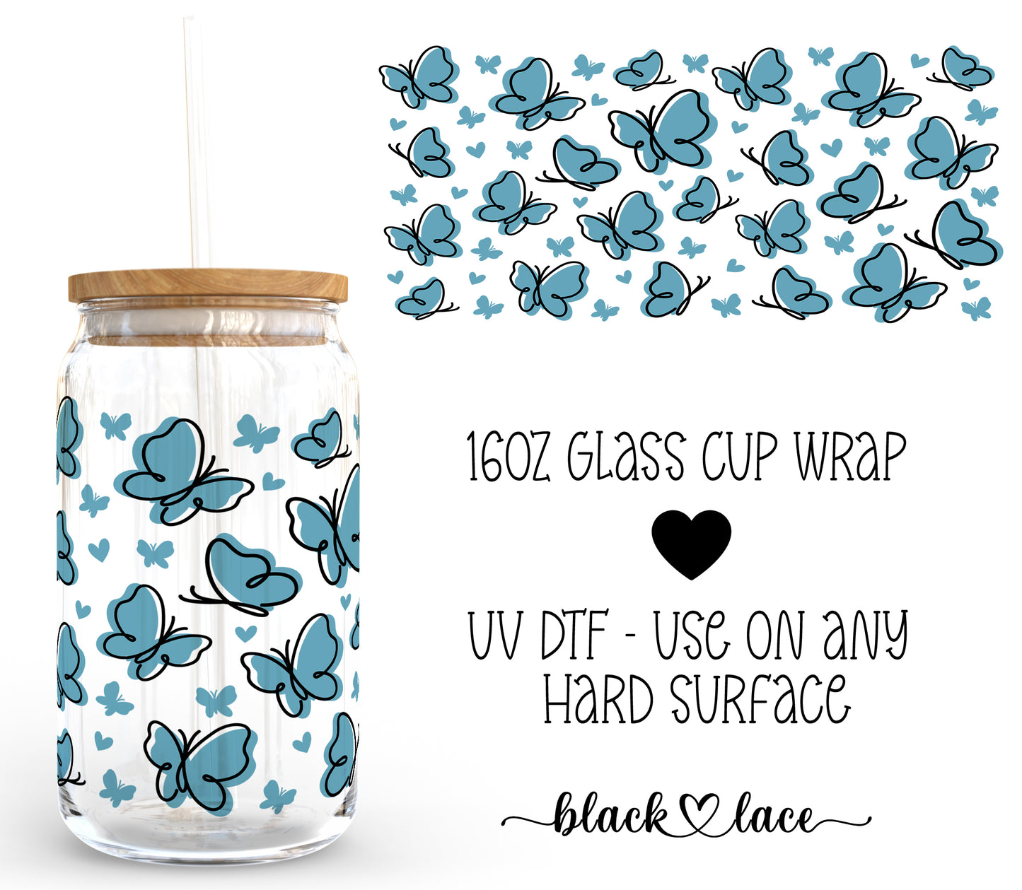 Blue Butterfly ~16oz cup wrap