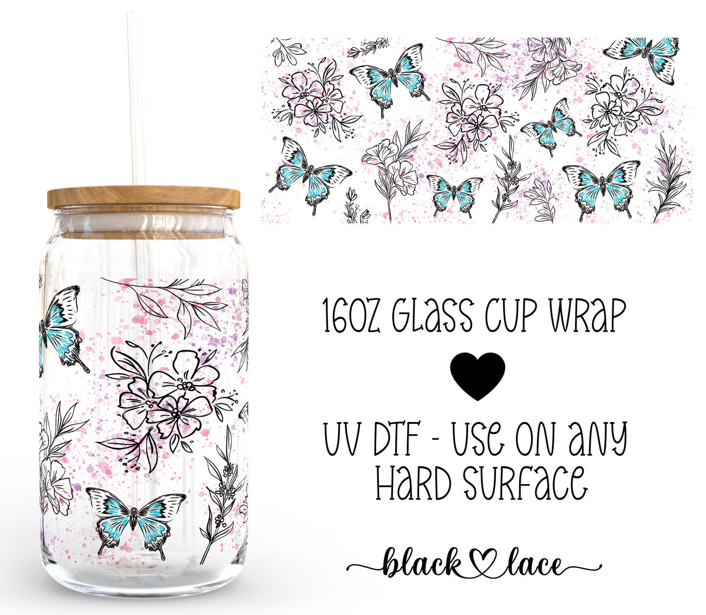 Butterfly Florals ~16oz cup wrap