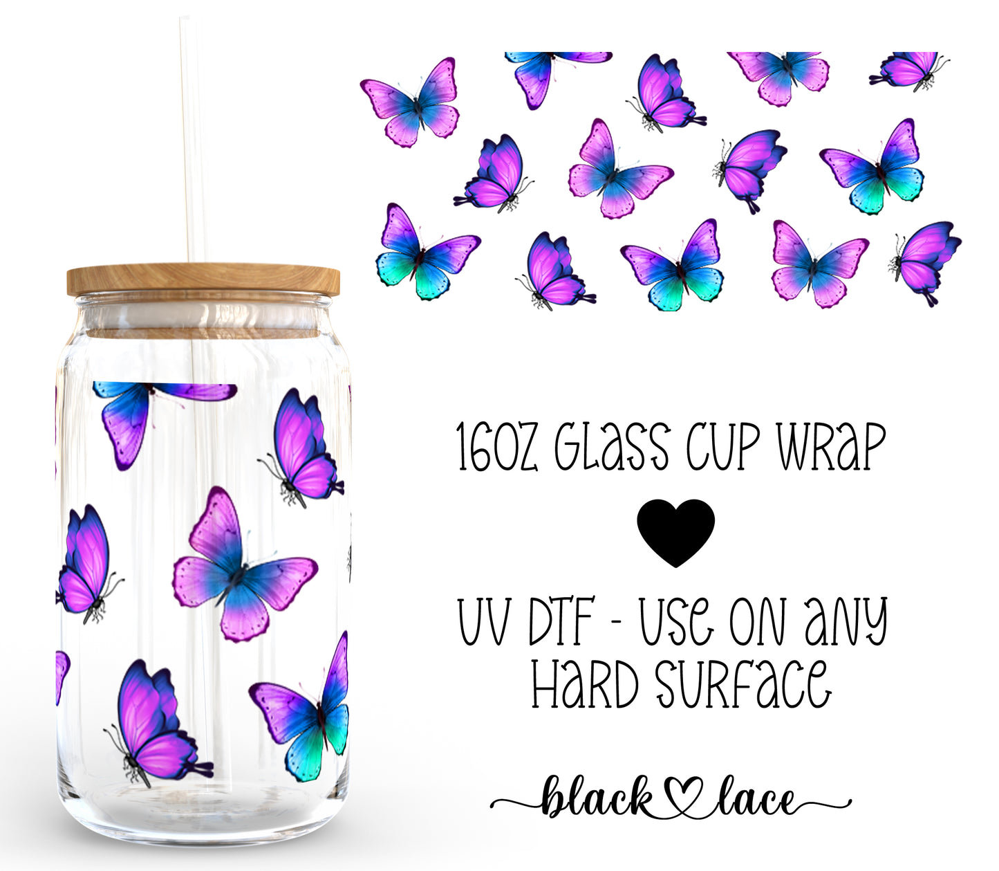 Butterfly Purple ~16oz cup wrap