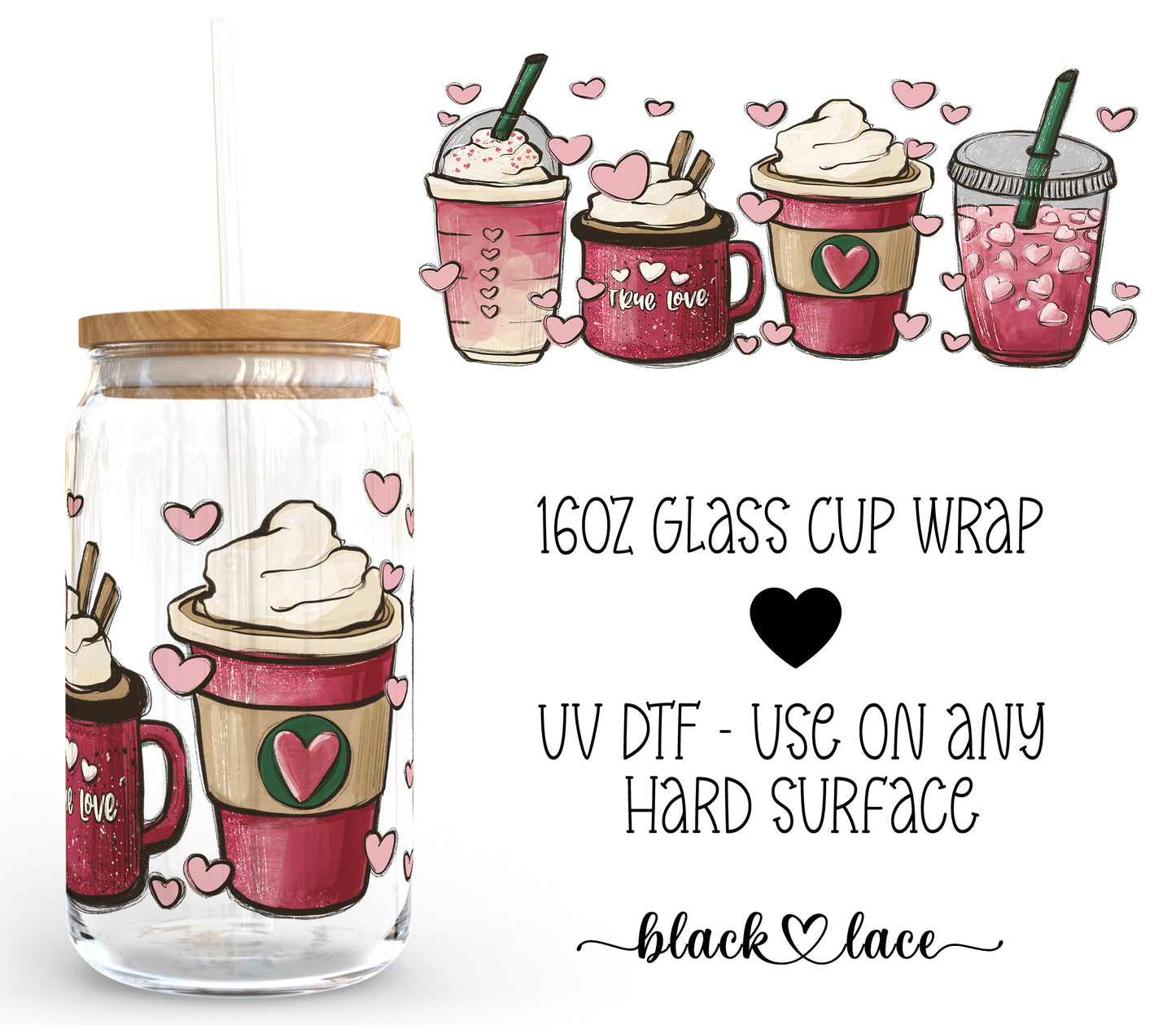 Coffee Lover Pink ~16oz cup wrap