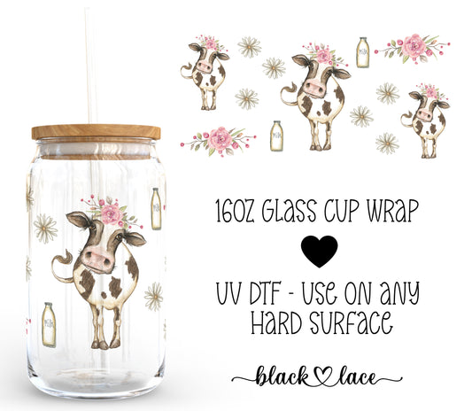 Cows Floral ~16oz cup wrap