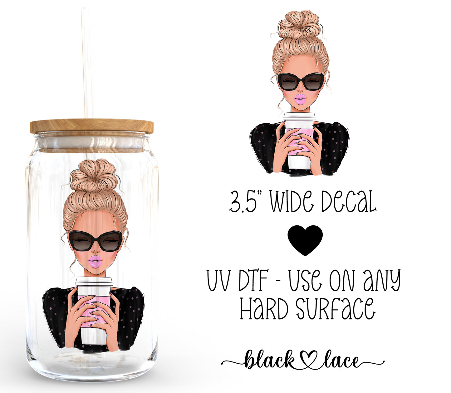 Coffee & Messy Bun Blonde Hair ~ Decal