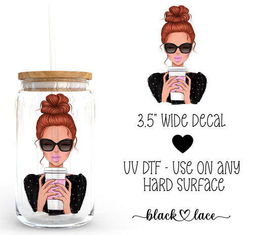 Coffee & Messy Bun Red Hair ~ Decal