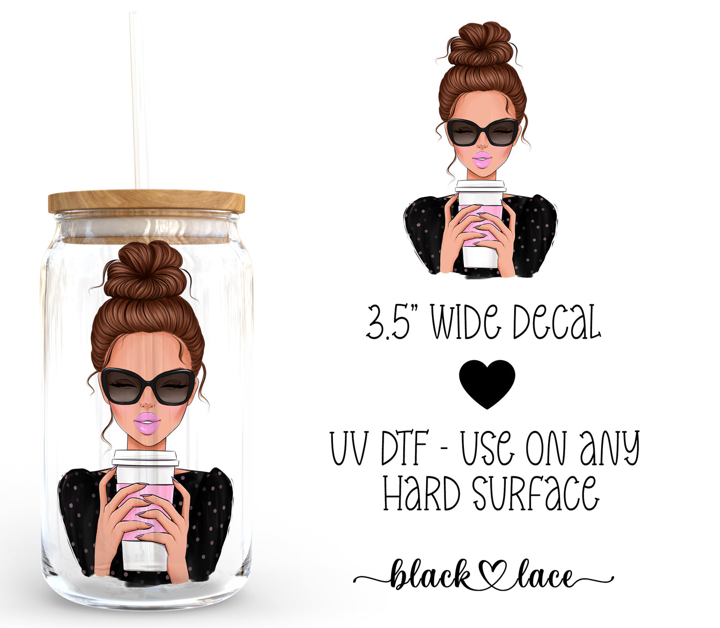 Coffee & Messy Bun Brunette Hair ~ Decal