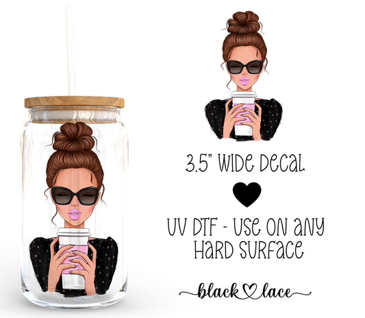 Coffee & Messy Bun Brunette Hair ~ Decal