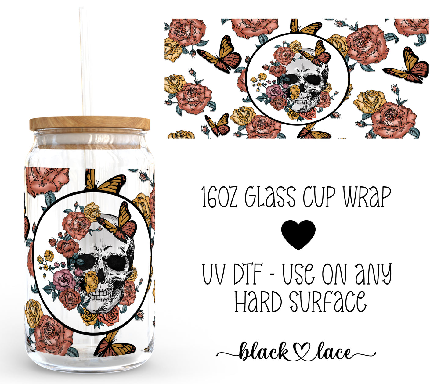 Flower Skulls ~16oz cup wrap