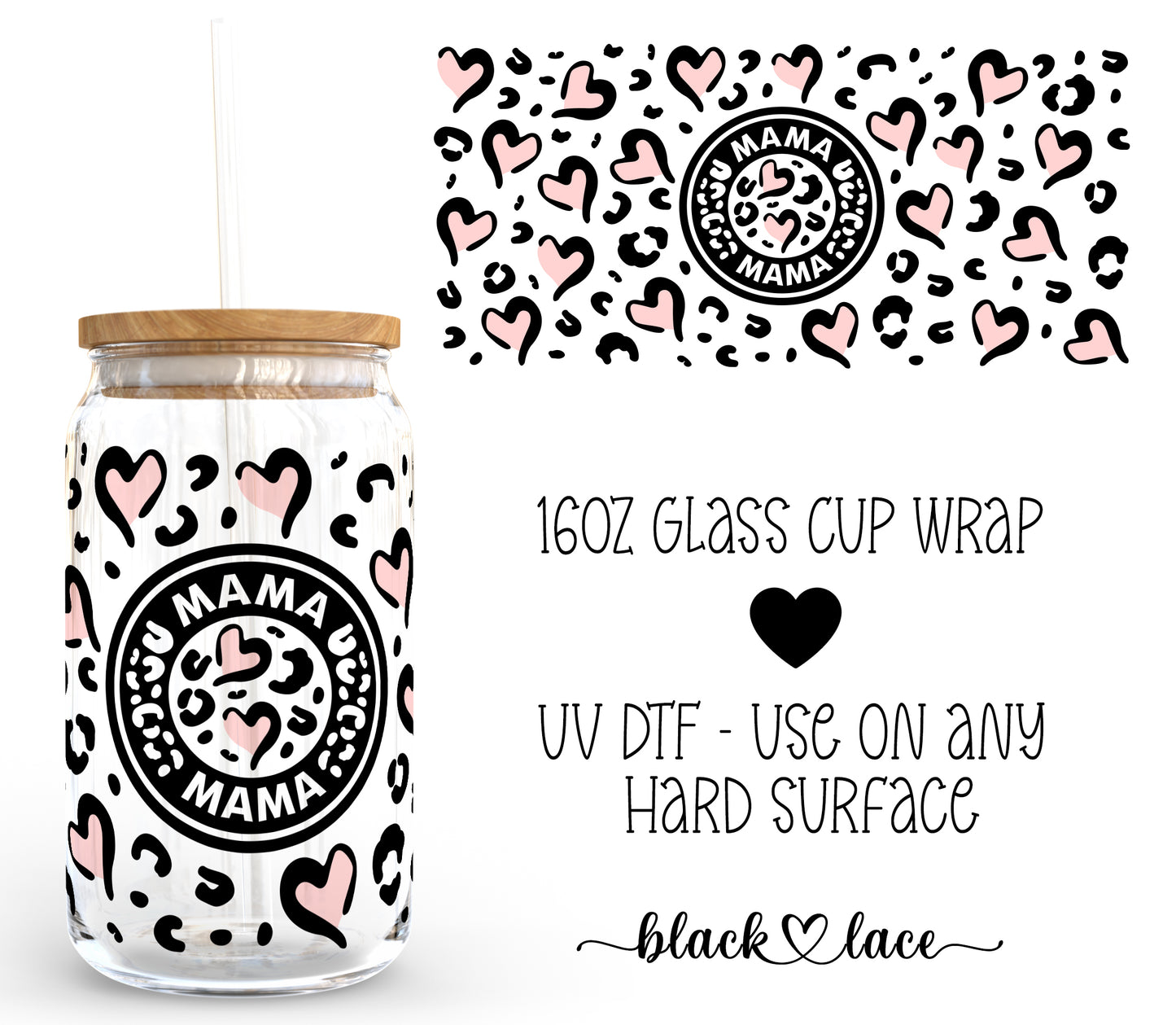 MAMA Pink Leopard ~16oz cup wrap