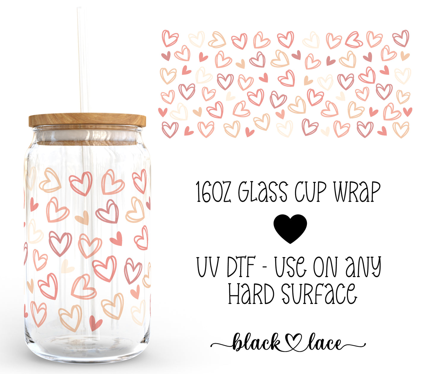 Pink Hearts ~16oz cup wrap