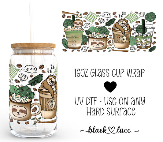 Sloth Coffee Lover~16oz cup wrap