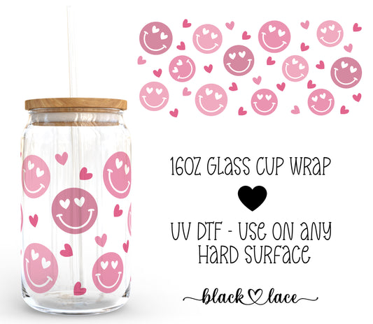 Smiley Face Pink ~16oz cup wrap