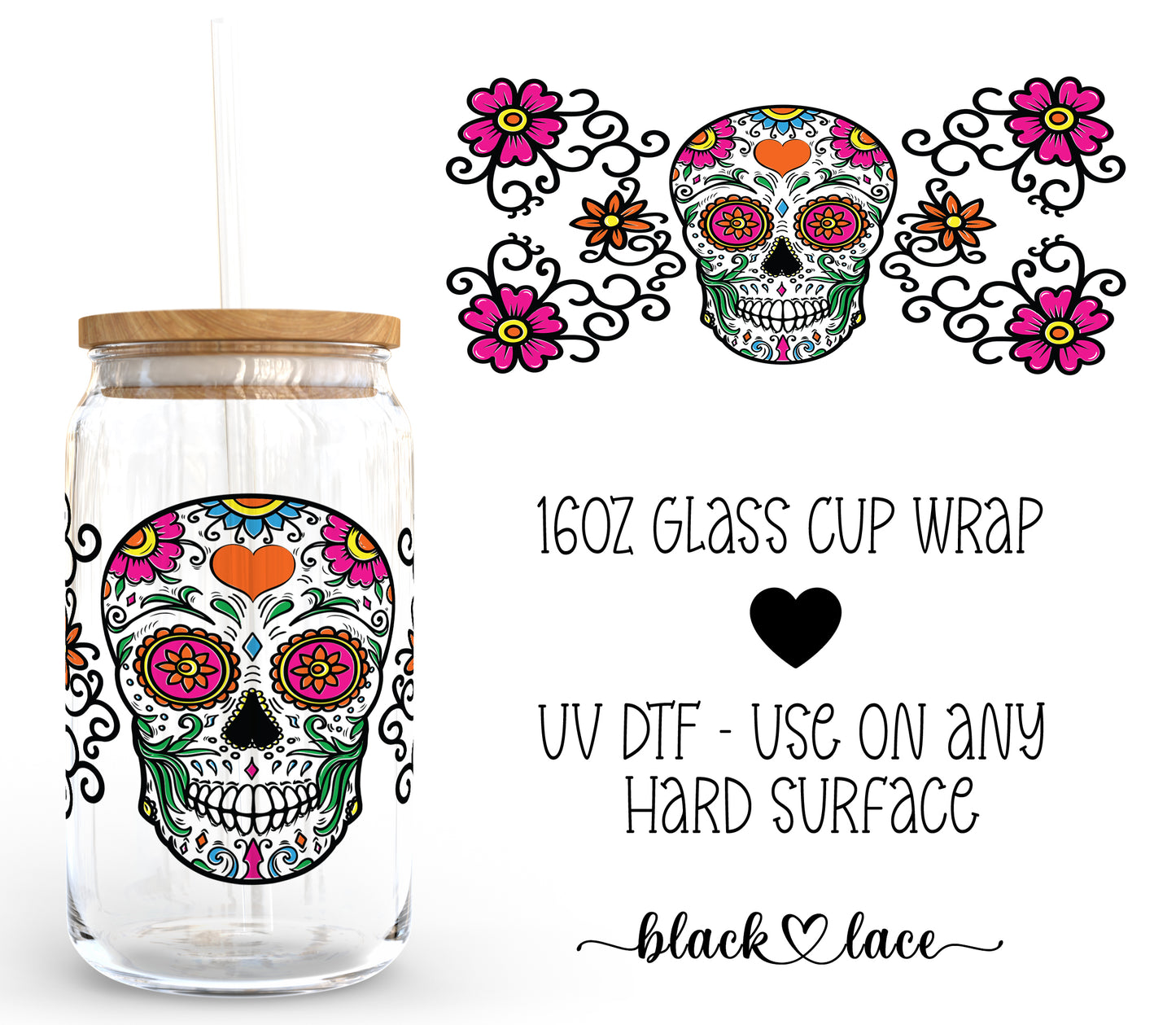 Sugarskull ~16oz cup wrap